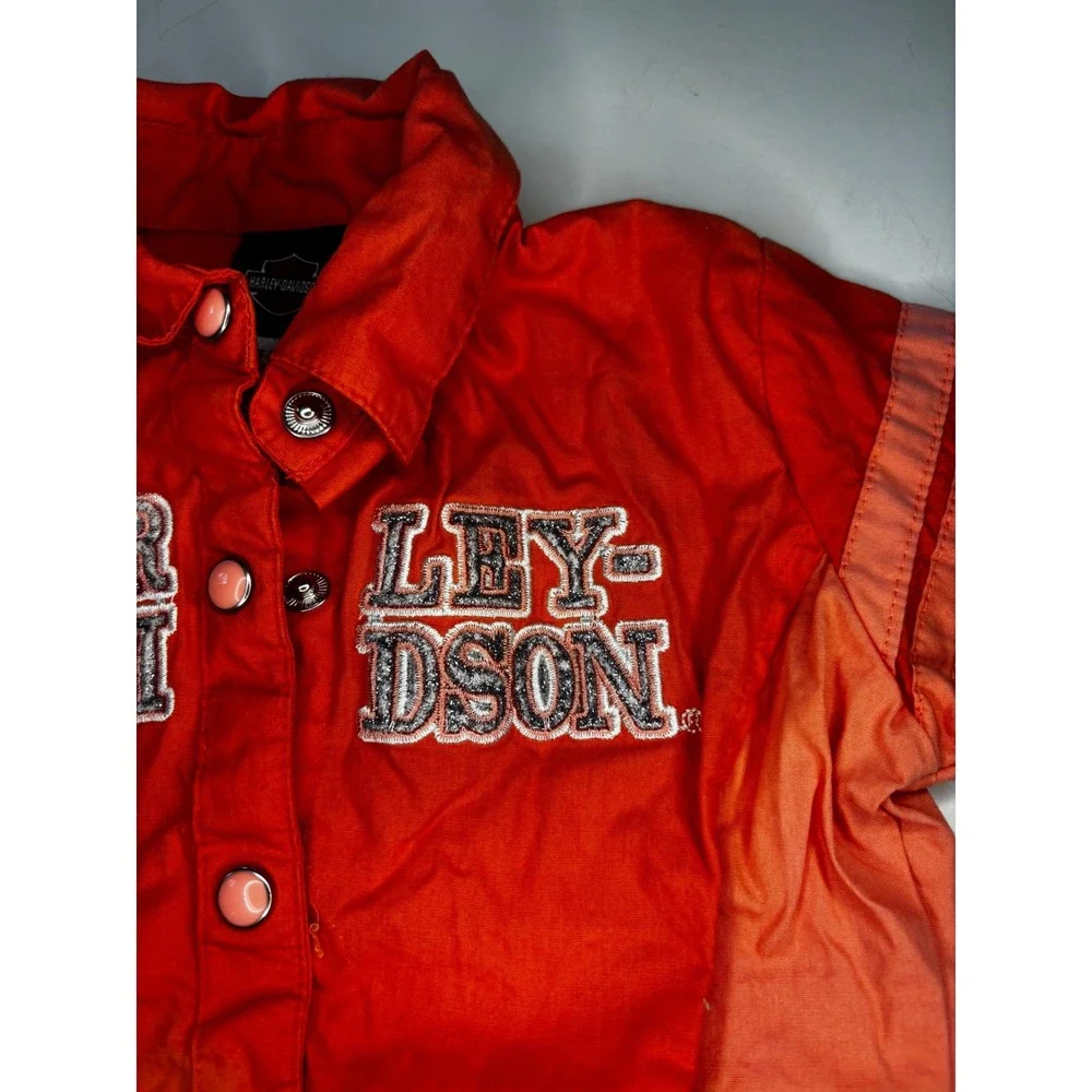Harley Davidson Button Shirt Toddler Girls Size 24‎ months Orange Snap